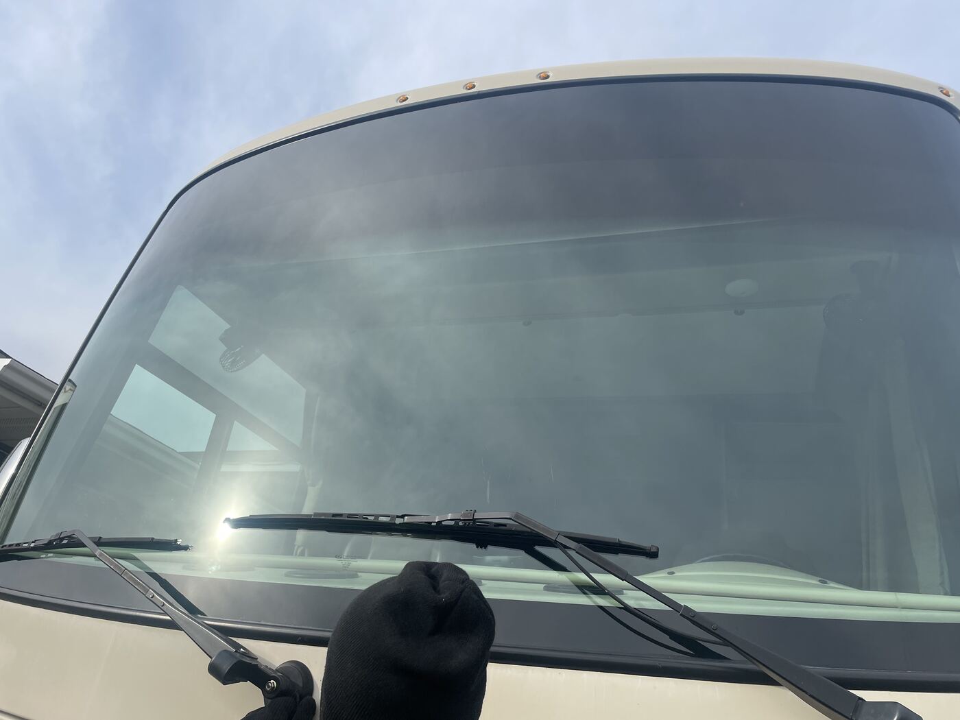 The same RV with its new windshield installed